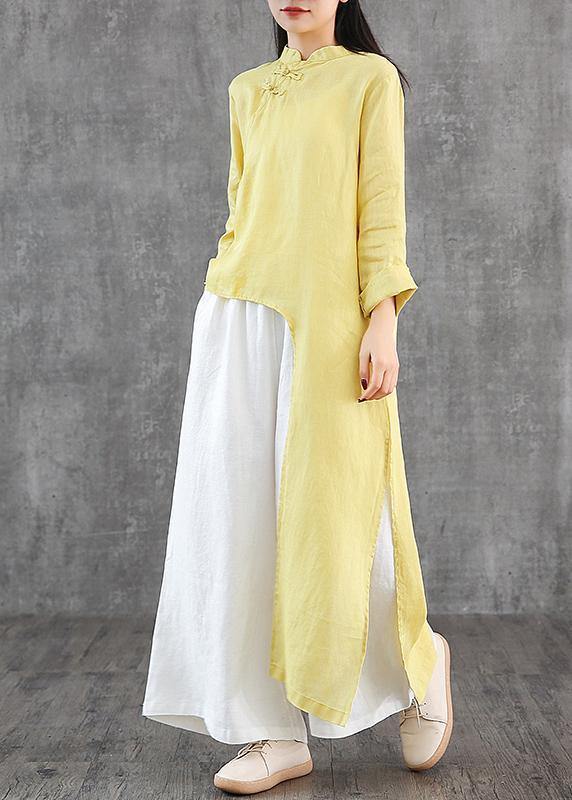 Stand Collar Asymmetric Linen Wardrobes Inspiration Yellow Dress
