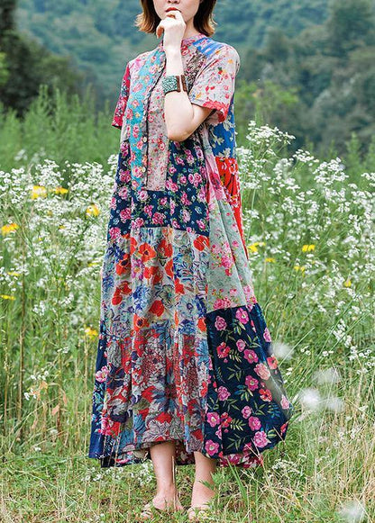 Stand Collar Extra Large Hem Cotton Tunics Runway Kaftan Dress
