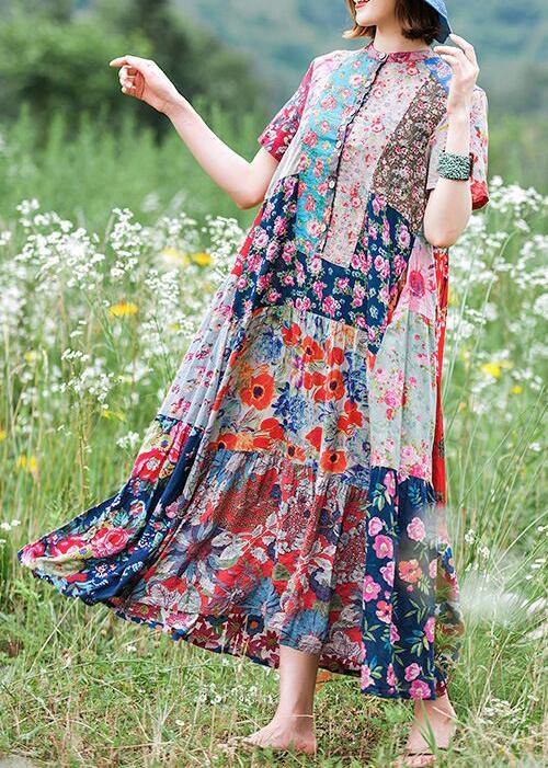 Stand Collar Extra Large Hem Cotton Tunics Runway Kaftan Dress