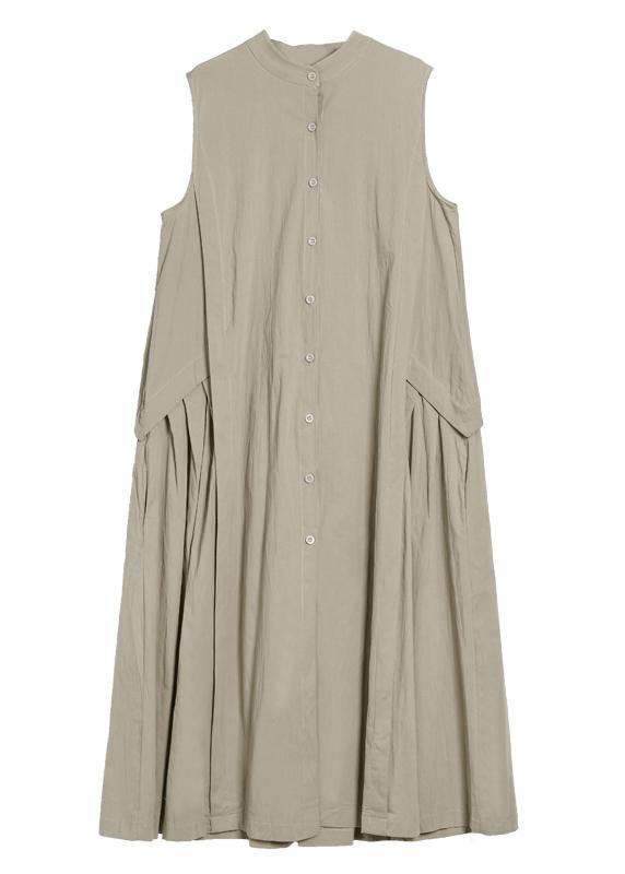 Stand Collar Pockets Cotton Summer Dresses Sewing Black Long Dresses