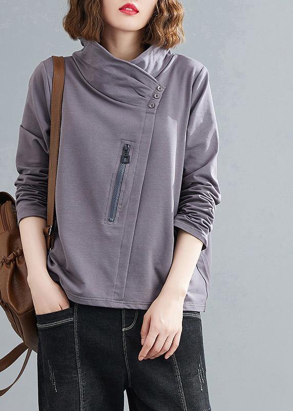 Stand Collar Zippered Clothes Photography Gray Blouses