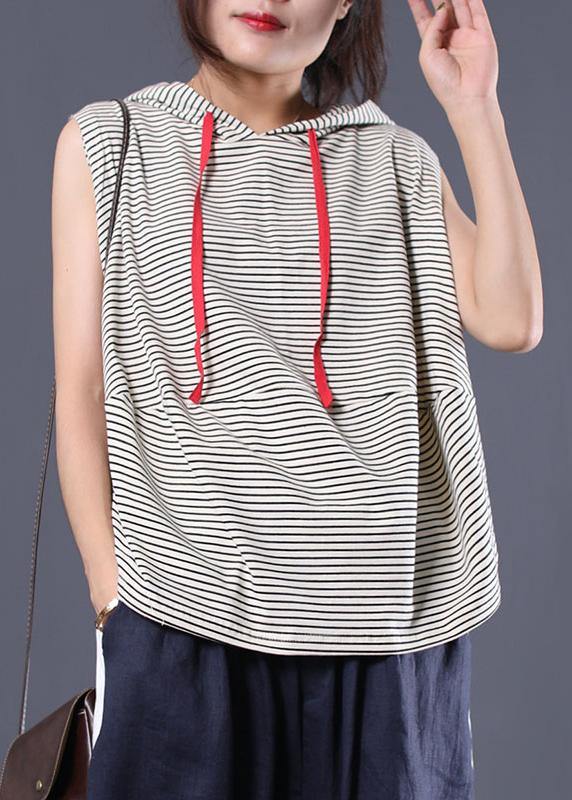Striped Hooded Cotton Clothes Sleeveless Cotton Summer Top