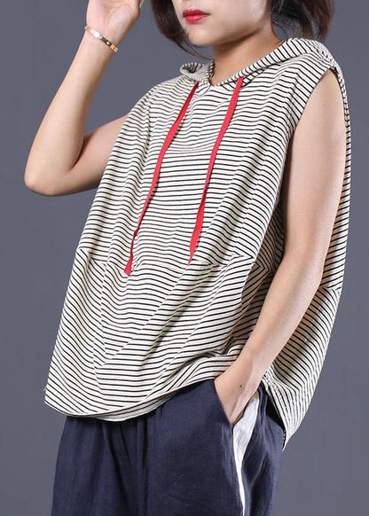 Striped Hooded Cotton Clothes Sleeveless Cotton Summer Top