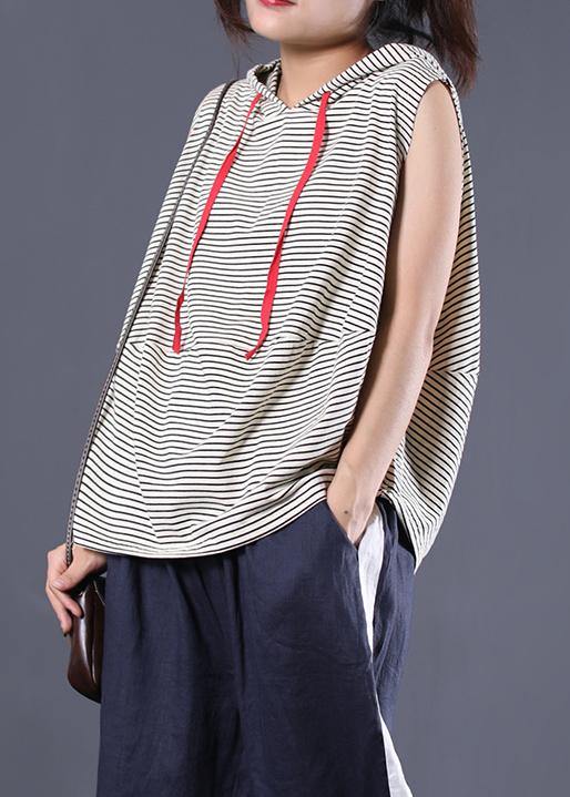 Striped Hooded Cotton Clothes Sleeveless Cotton Summer Top