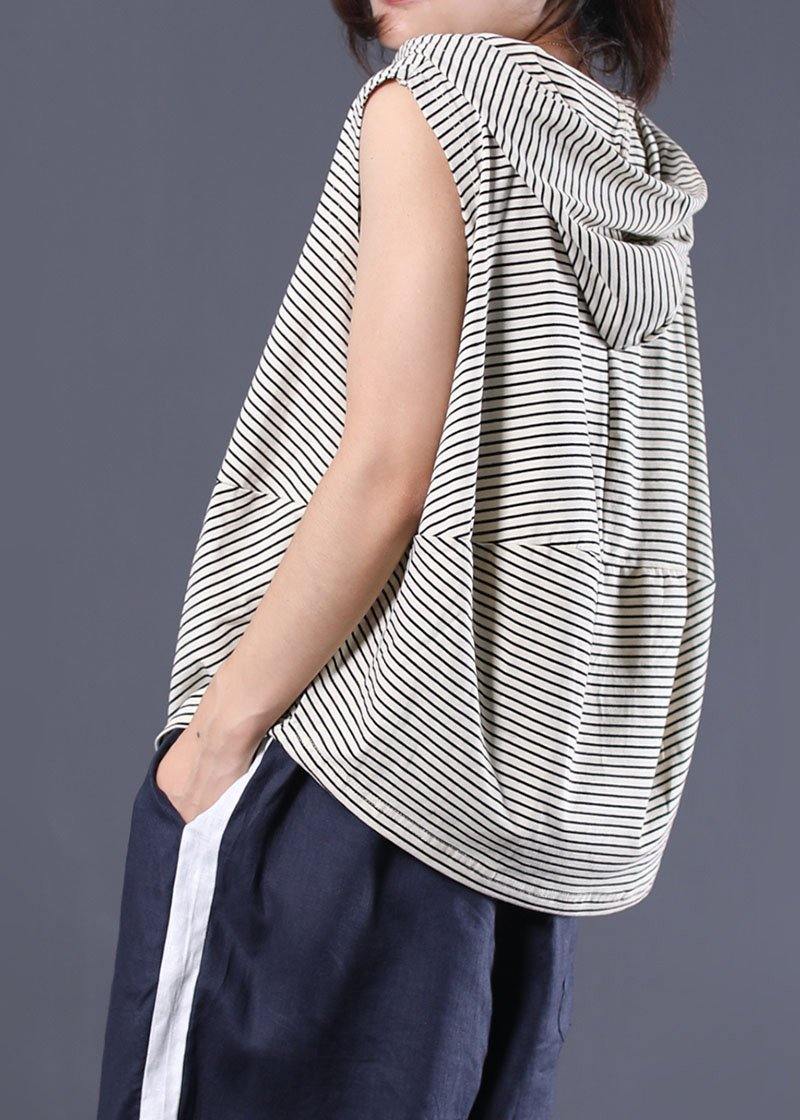 Striped Hooded Cotton Clothes Sleeveless Cotton Summer Top