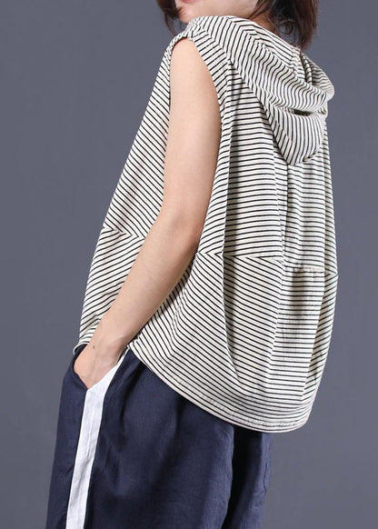 Striped Hooded Cotton Clothes Sleeveless Cotton Summer Top