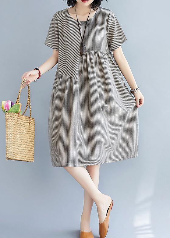 Striped Quilting Clothes O Neck Patchwork Art Summer Dress