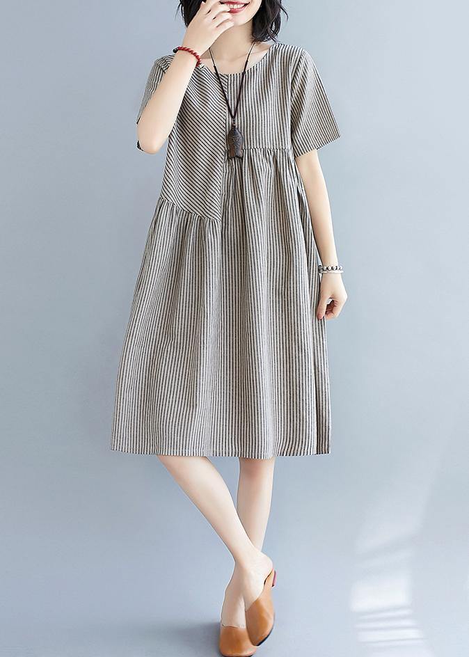 Striped Quilting Clothes O Neck Patchwork Art Summer Dress