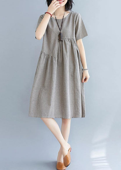 Striped Quilting Clothes O Neck Patchwork Art Summer Dress