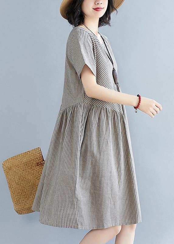 Striped Quilting Clothes O Neck Patchwork Art Summer Dress