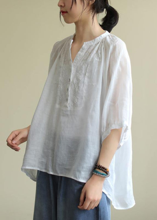 Summer V Neck Cotton Clothes for White Short Shirt
