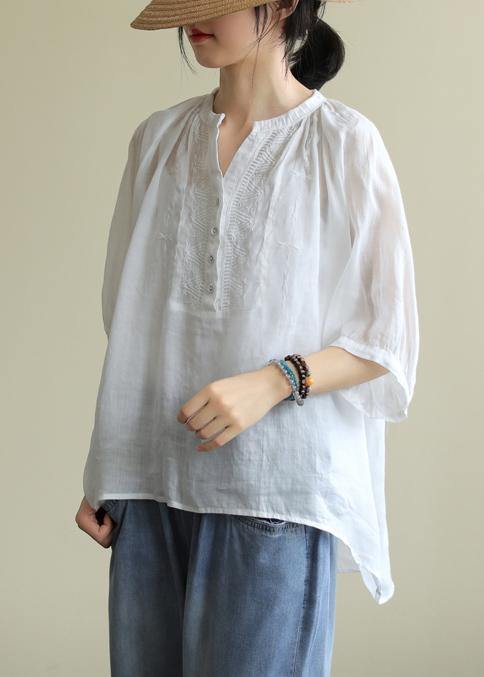 Summer V Neck Cotton Clothes for White Short Shirt