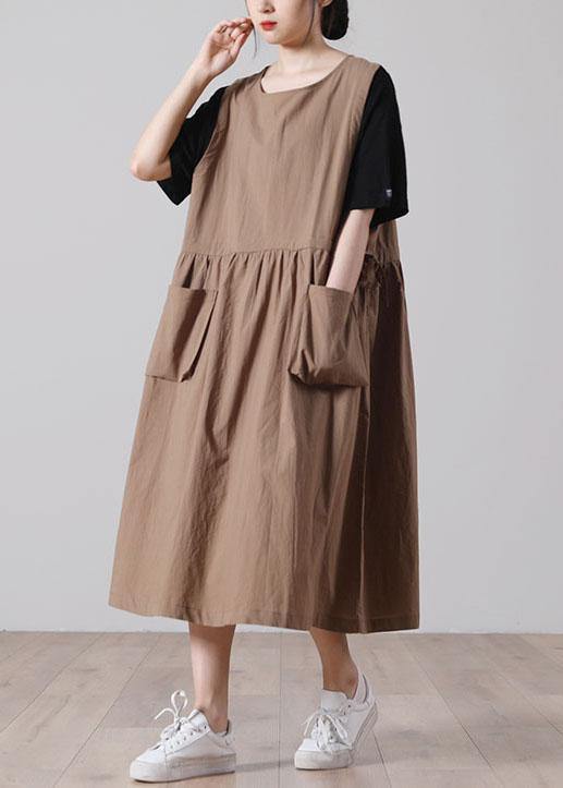 Tie Waist Khaki Cotton Big Hem Summer Holiday Dress