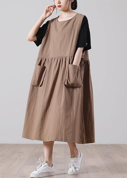 Tie Waist Khaki Cotton Big Hem Summer Holiday Dress
