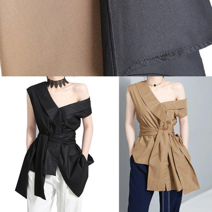 Tie Waist Cotton Crane Tops Sleeve Black Blouses Summer