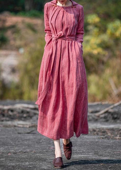 Tie Waist Pockets Coats Red Knee Coat