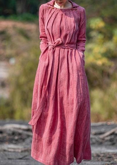 Tie Waist Pockets Coats Red Knee Coat