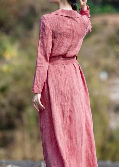 Tie Waist Pockets Coats Red Knee Coat