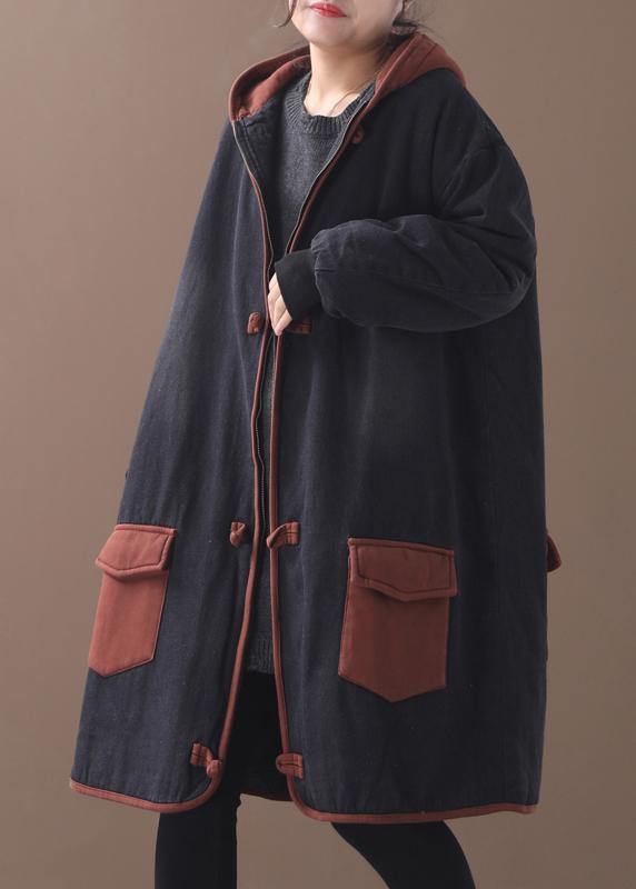 Two Pockets Fine Winter Coats Red Hooded Baggy Coat