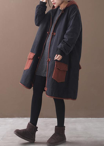 Two Pockets Fine Winter Coats Red Hooded Baggy Coat