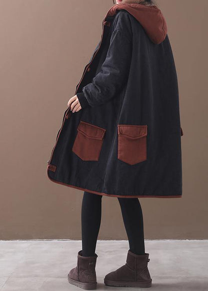 Two Pockets Fine Winter Coats Red Hooded Baggy Coat