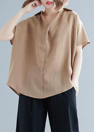 V Neck Button Down Linen Shirts Gifts Khaki Tunic Blouses Summer