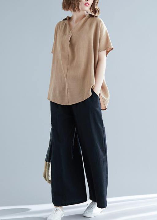 V Neck Button Down Linen Shirts Gifts Khaki Tunic Blouses Summer
