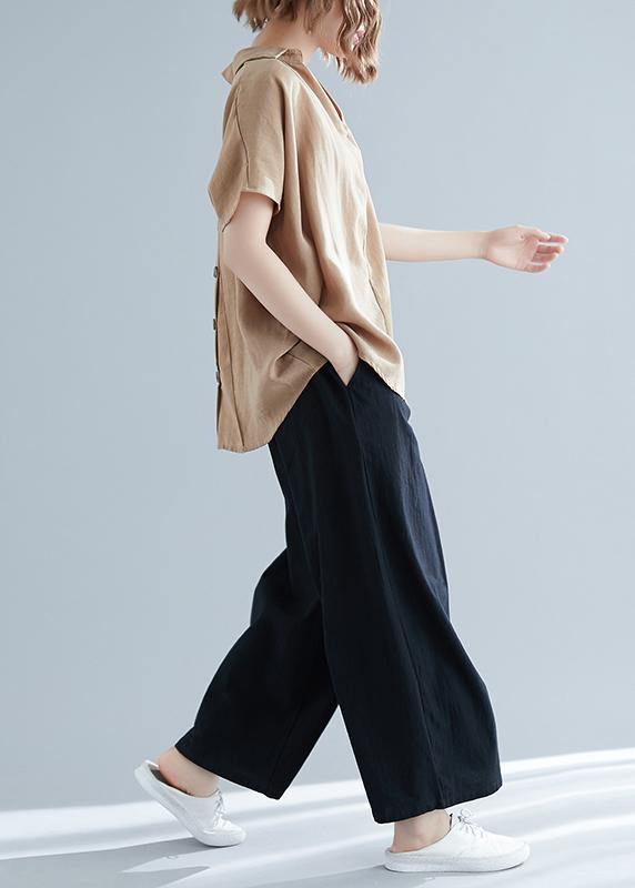 V Neck Button Down Linen Shirts Gifts Khaki Tunic Blouses Summer
