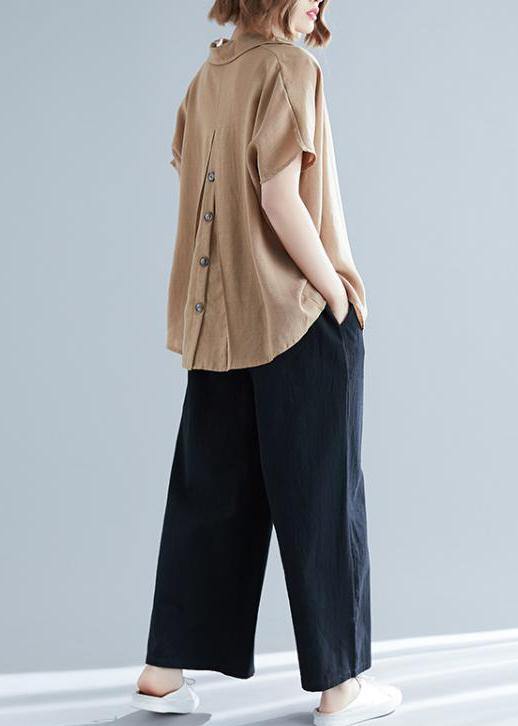 V Neck Button Down Linen Shirts Gifts Khaki Tunic Blouses Summer