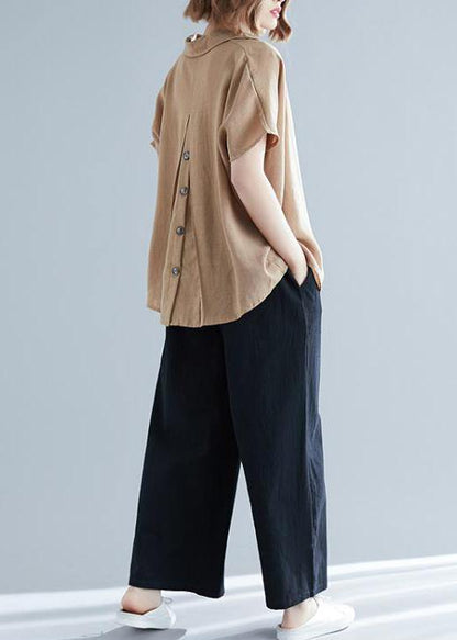 V Neck Button Down Linen Shirts Gifts Khaki Tunic Blouses Summer