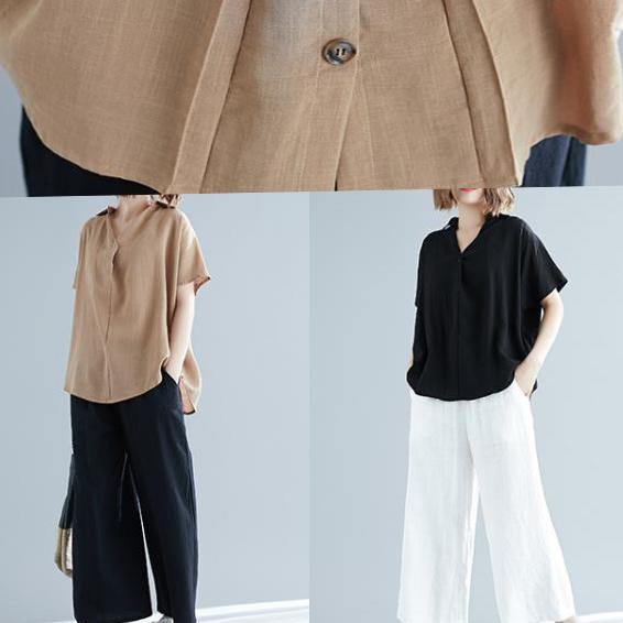 V Neck Button Down Linen Shirts Gifts Khaki Tunic Blouses Summer