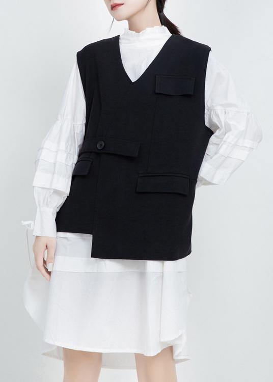 V Neck Fine Sleeveless Outwear Black Silhouette Coats