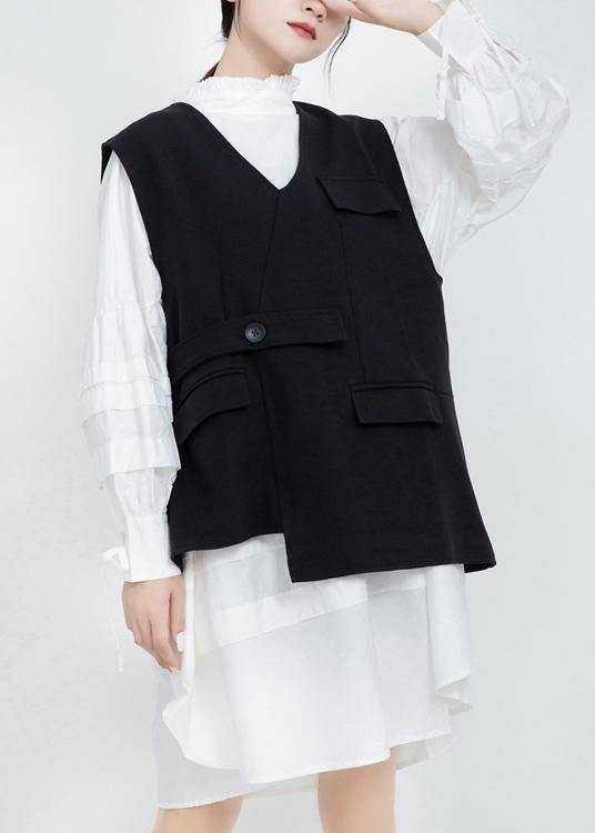 V Neck Fine Sleeveless Outwear Black Silhouette Coats