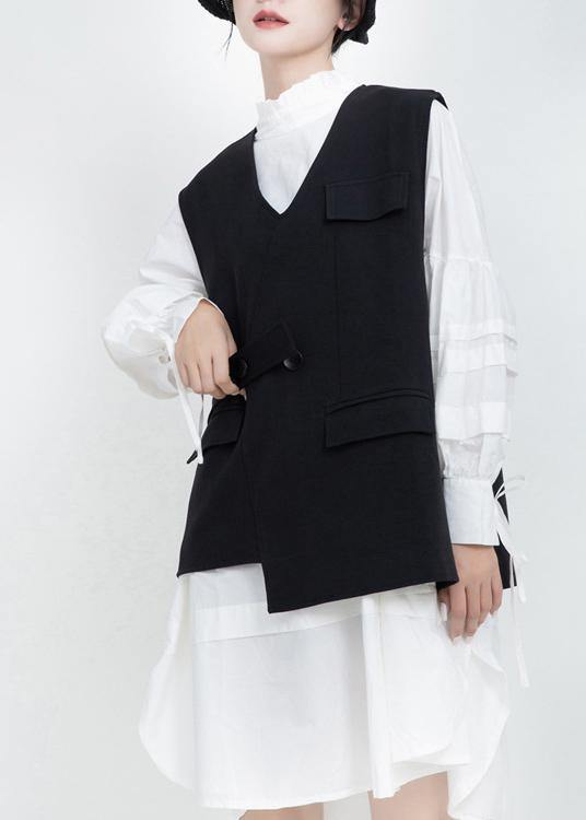 V Neck Fine Sleeveless Outwear Black Silhouette Coats