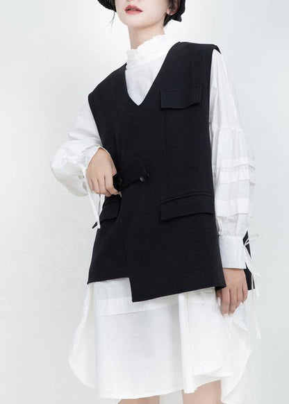 V Neck Fine Sleeveless Outwear Black Silhouette Coats