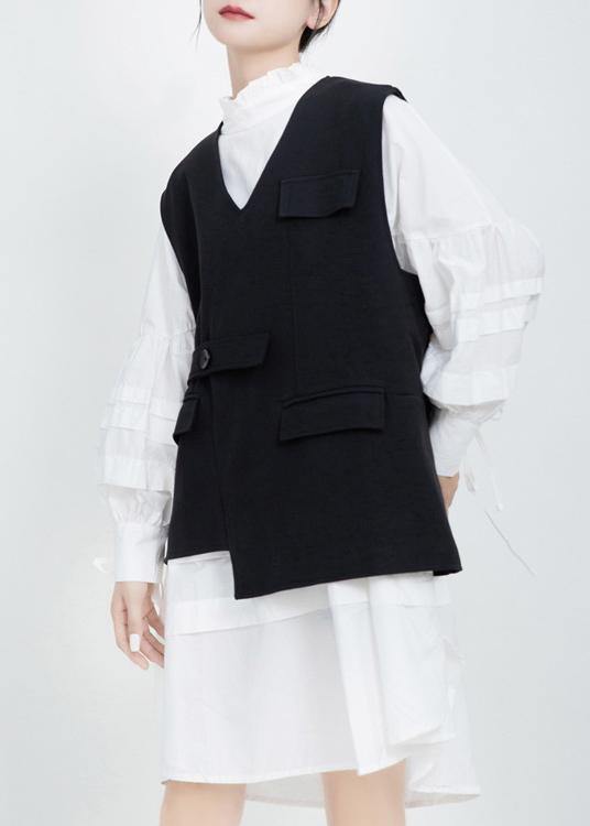 V Neck Fine Sleeveless Outwear Black Silhouette Coats