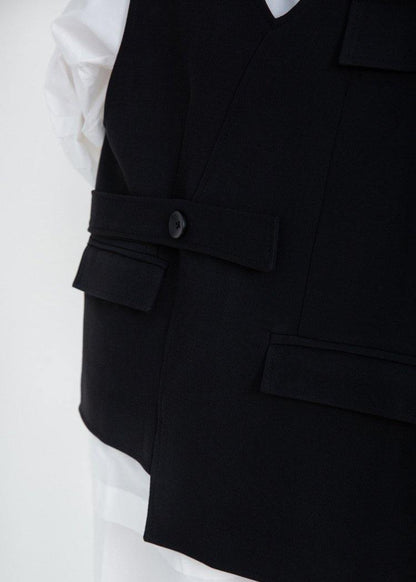 V Neck Fine Sleeveless Outwear Black Silhouette Coats