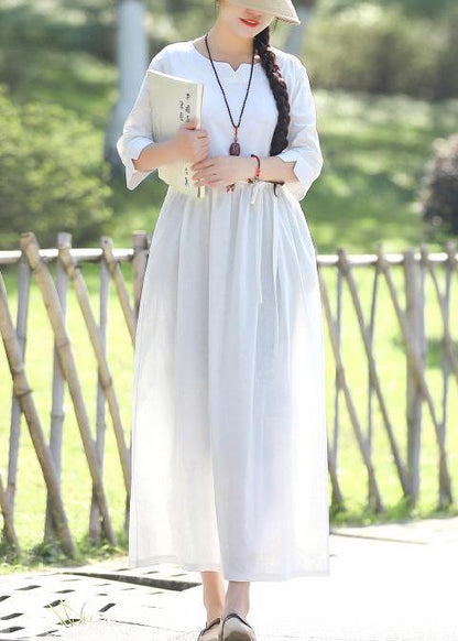 V Neck Three Quarter Sleeve Linen Cotton Long Shirts Tutorials White Traveling Dresses Summer