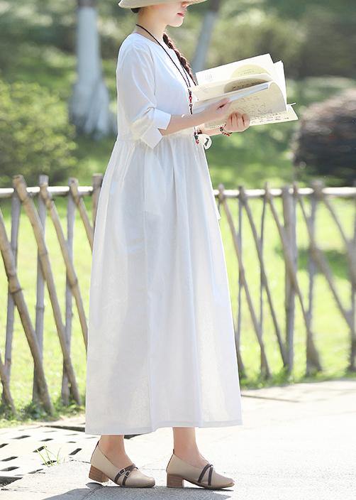 V Neck Three Quarter Sleeve Linen Cotton Long Shirts Tutorials White Traveling Dresses Summer