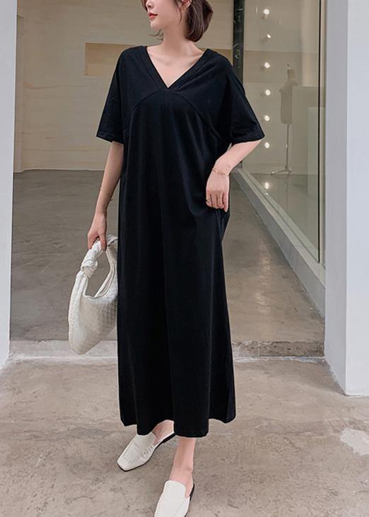 V Neck Back Side Open Summer Quilting Clothes Tutorials Black Kaftan Dress