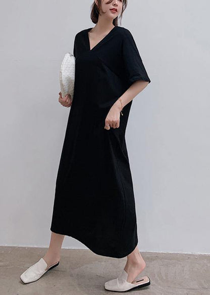 V Neck Back Side Open Summer Quilting Clothes Tutorials Black Kaftan Dress