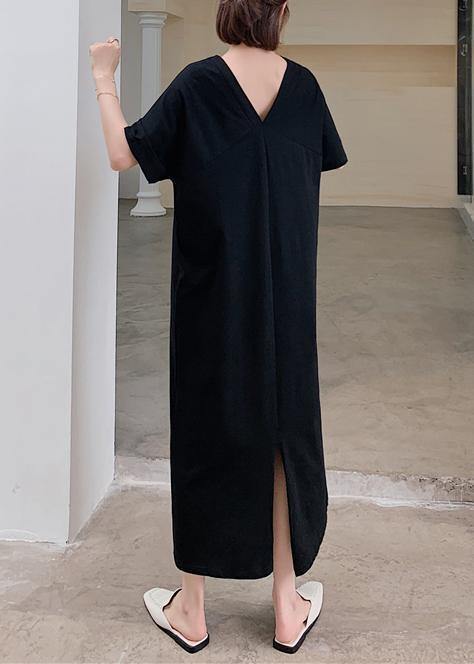 V Neck Back Side Open Summer Quilting Clothes Tutorials Black Kaftan Dress