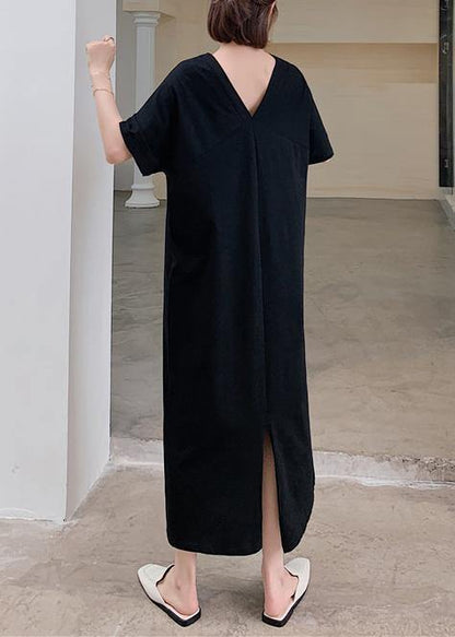 V Neck Back Side Open Summer Quilting Clothes Tutorials Black Kaftan Dress