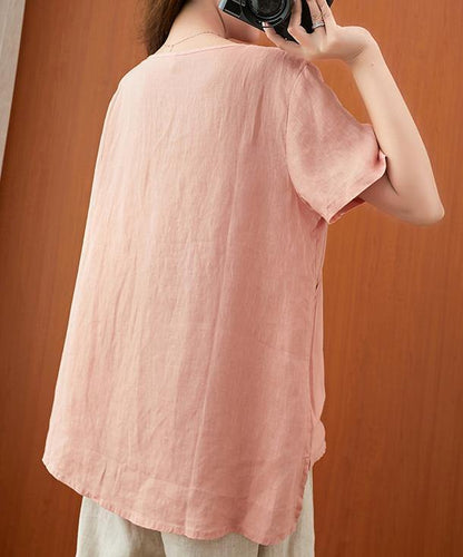 V Neck Clothes for Sleeve Pink Embroidery Tops