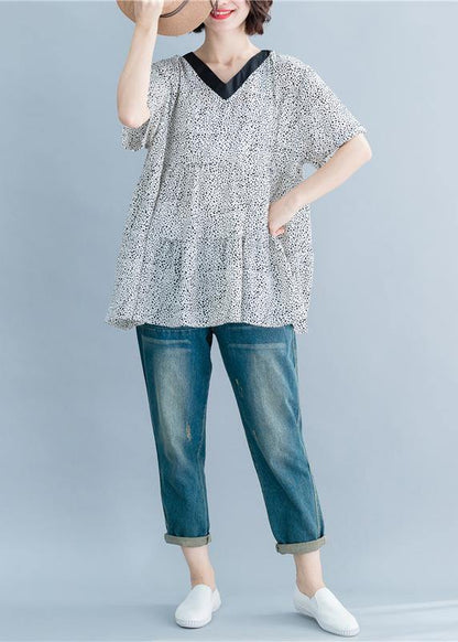 V Neck Clothes for Wardrobes White Dotted Top Summer