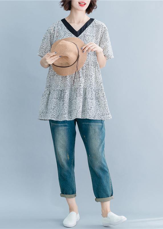 V Neck Clothes for Wardrobes White Dotted Top Summer