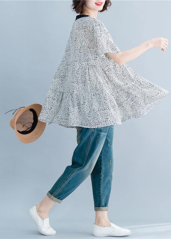 V Neck Clothes for Wardrobes White Dotted Top Summer
