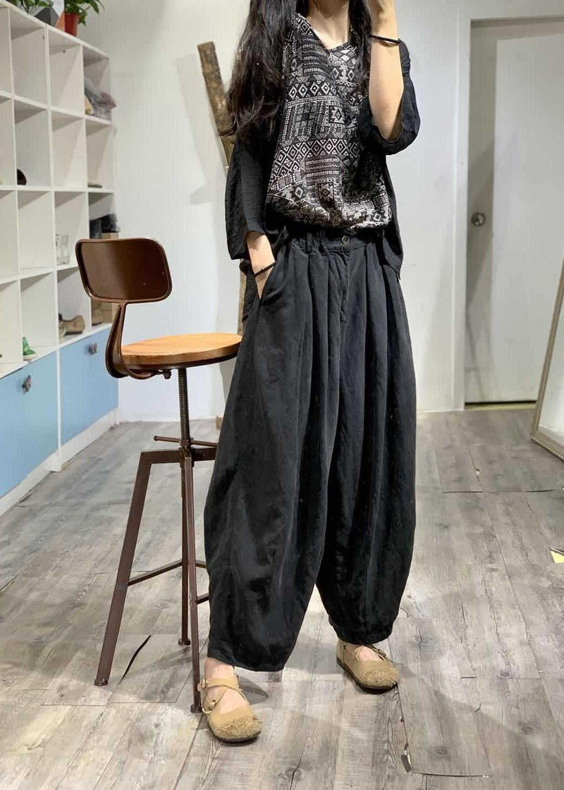 V Neck Cotton Blouses for Shirts Black Prints Blouse Fall