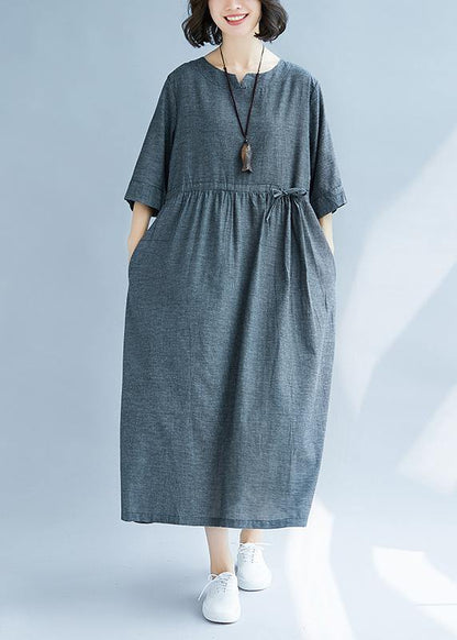 V Neck Cotton Quilting Clothes Runway Gray Dress Sundress