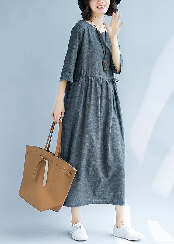 V Neck Cotton Quilting Clothes Runway Gray Dress Sundress